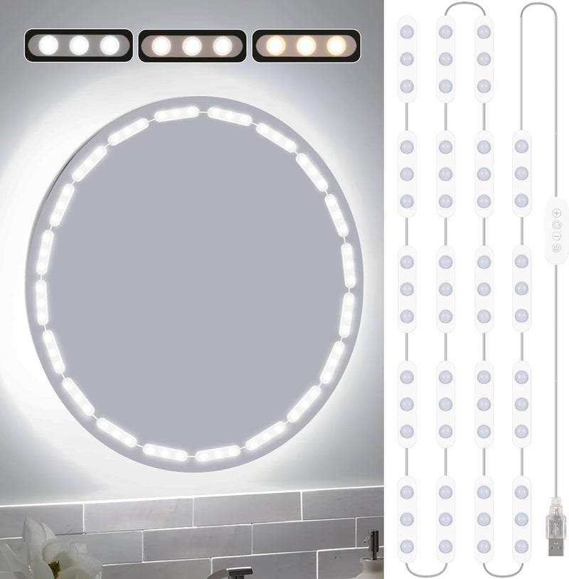 Bairth LED Vanity Lights for Mirror, 16ft Makeup Strip Light, 3000K 4000K 6000K & 10 Level Brightness Adjustable, USB Cable, Hollywood Mirror Light Stick-On for Makeup Dressing Room Bathroom Bedroom - Image 1
